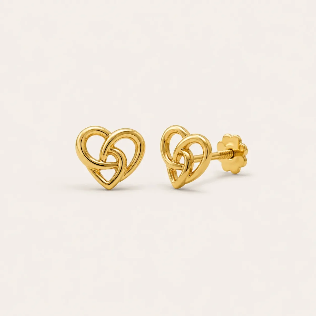 22K Gold Heart Knot Stud Earrings for Her - Image 2