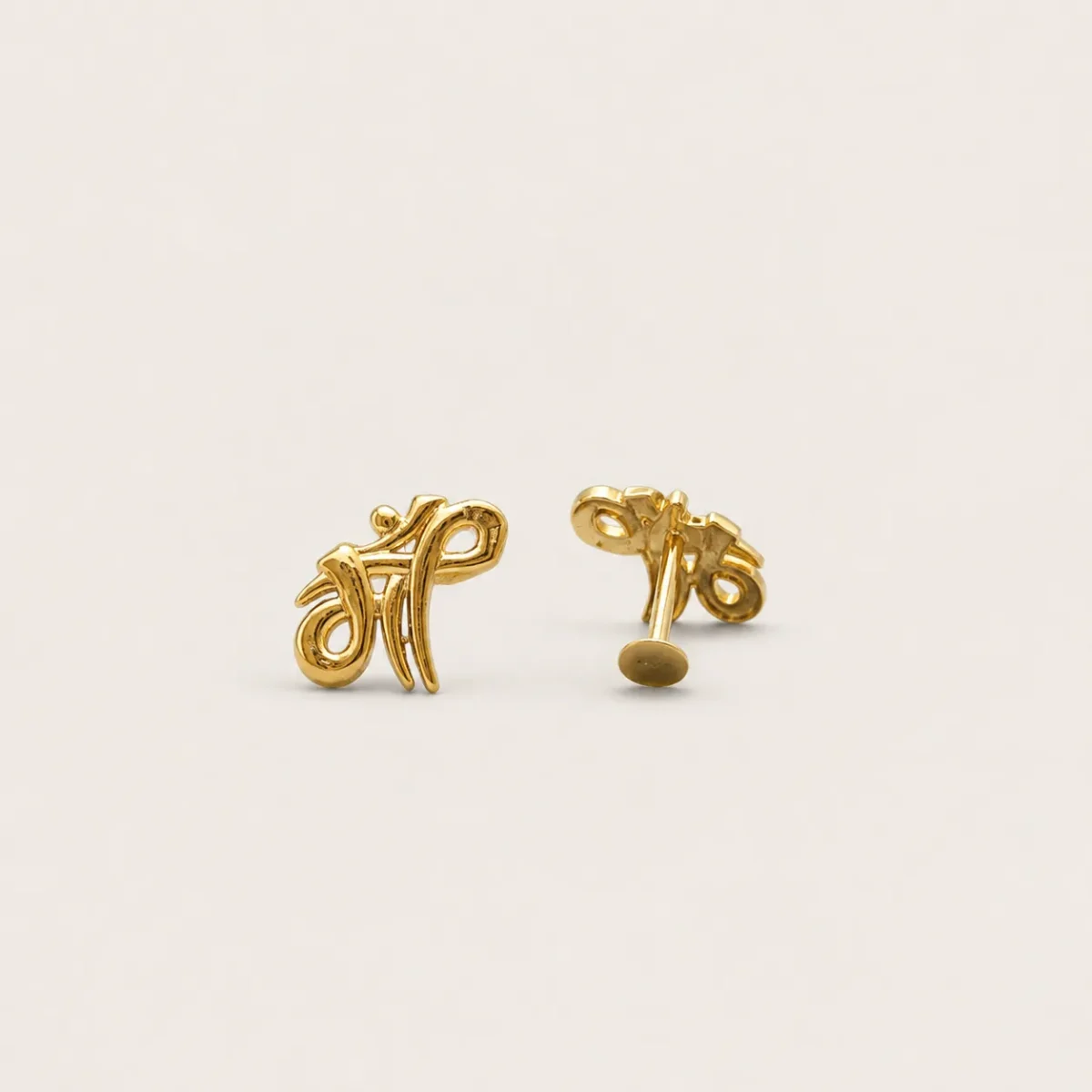 Script 'Maa' 22K Gold Stud Earrings - Unisex - Image 2