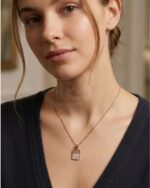 Textured Rectangular Pendant with Chain - Image 2