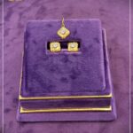 Square Textured Pendant Set with Center Stone – 9KT Gold Ultra Lightweight Design