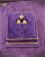 Square Textured Pendant Set with Center Stone – 9KT Gold Ultra Lightweight Design