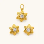 Floral Star Pendant Set with Center Stone – 9KT Gold Ultra Lightweight Design