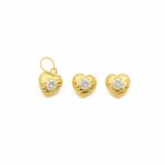 Heart Shape Pendant Set with Center Stone – 9KT Gold Ultra Lightweight Design