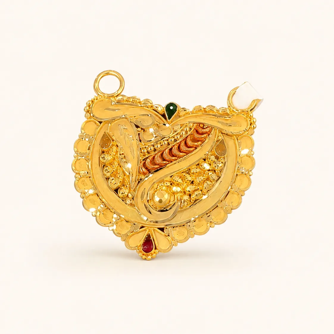 GOLD 22KT Gold MS Pendant with Red Accent - Hand Crafted Design - Image 1