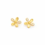 Gold & CZ Flower Stud Earrings