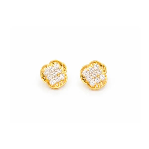 22KT Gold Round Stud Earring with Stone