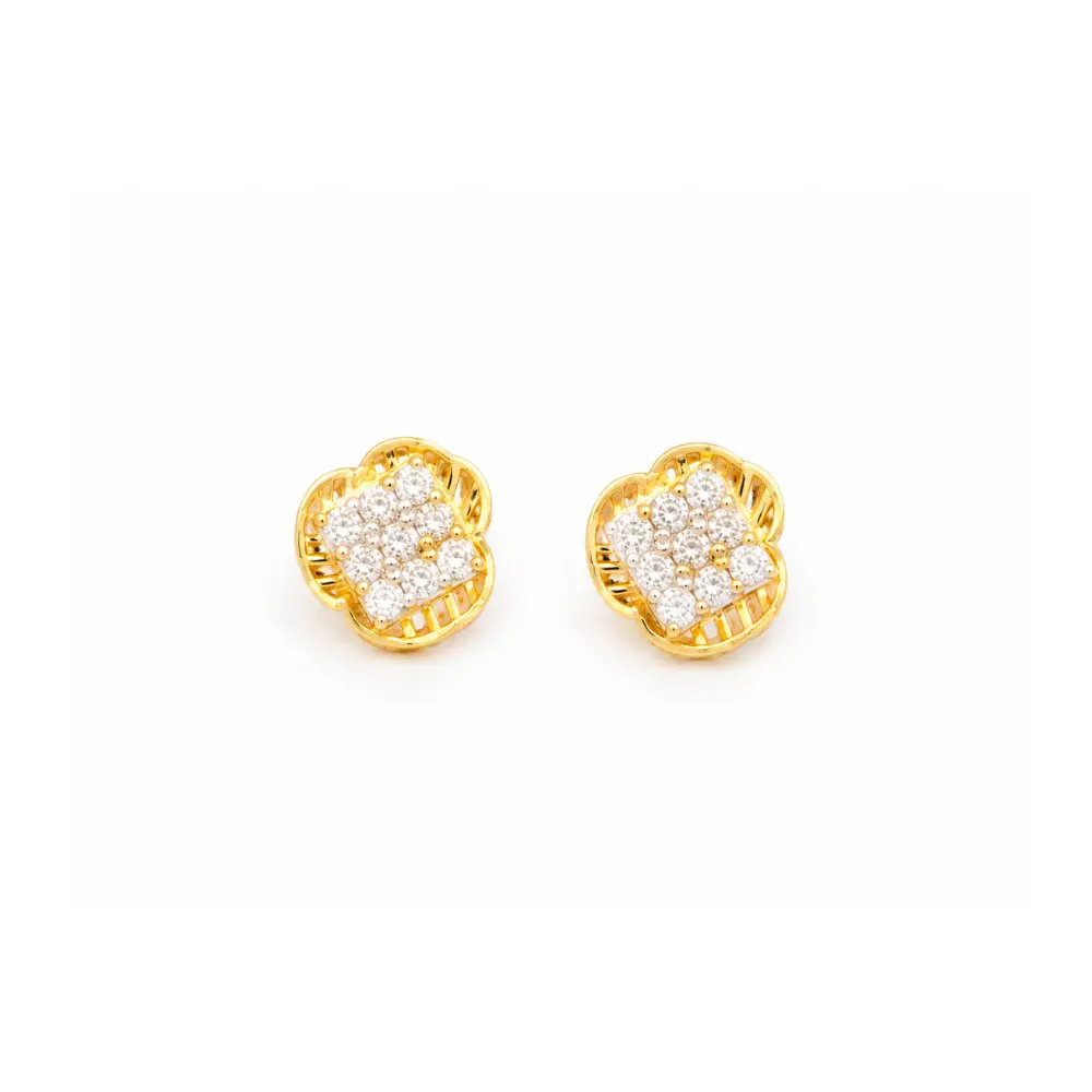 gold tops 22K Stud Round 22KT Gold Round Stud Earring with Stone