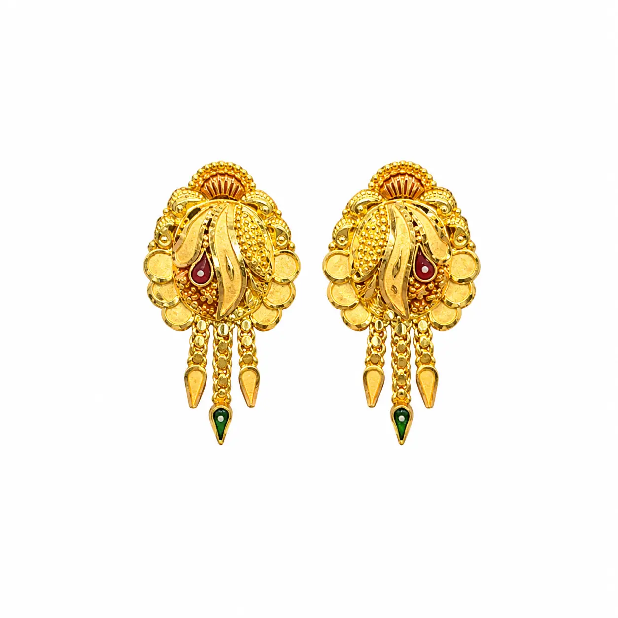 22K 916 Hallmarked Oval Leaf Motif Gold Tops Earrings